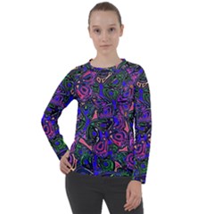 Purple Abstract Butterfly Pattern Women s Long Sleeve Raglan Tee