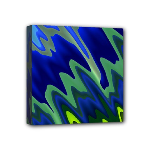 Blue Green Zig Zag Waves Pattern Mini Canvas 4  X 4  (stretched) by SpinnyChairDesigns