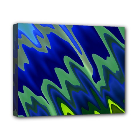 Blue Green Zig Zag Waves Pattern Canvas 10  X 8  (stretched) by SpinnyChairDesigns