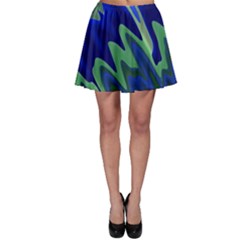 Blue Green Zig Zag Waves Pattern Skater Skirt by SpinnyChairDesigns