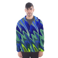 Blue Green Zig Zag Waves Pattern Men s Hooded Windbreaker by SpinnyChairDesigns