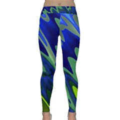 Blue Green Zig Zag Waves Pattern Classic Yoga Leggings by SpinnyChairDesigns