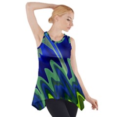 Blue Green Zig Zag Waves Pattern Side Drop Tank Tunic by SpinnyChairDesigns