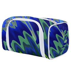 Blue Green Zig Zag Waves Pattern Toiletries Pouch by SpinnyChairDesigns