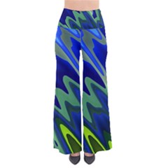 Blue Green Zig Zag Waves Pattern So Vintage Palazzo Pants by SpinnyChairDesigns