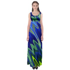 Blue Green Zig Zag Waves Pattern Empire Waist Maxi Dress by SpinnyChairDesigns