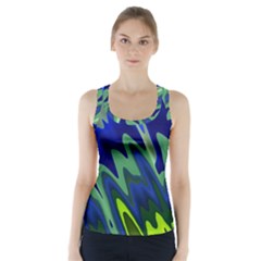 Blue Green Zig Zag Waves Pattern Racer Back Sports Top by SpinnyChairDesigns