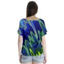 Blue Green Zig Zag Waves Pattern V-Neck Flutter Sleeve Top View2