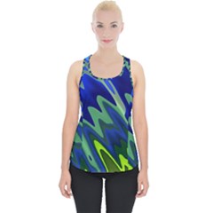 Blue Green Zig Zag Waves Pattern Piece Up Tank Top by SpinnyChairDesigns