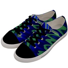 Blue Green Zig Zag Waves Pattern Men s Low Top Canvas Sneakers by SpinnyChairDesigns