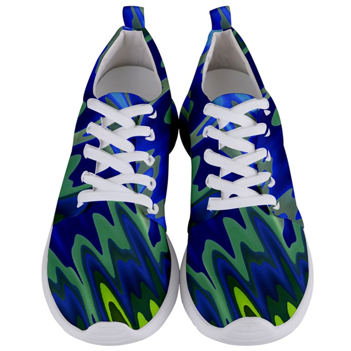 Blue Green Zig Zag Waves Pattern Men s Lightweight Sports Shoes