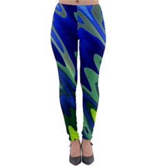 Blue Green Zig Zag Waves Pattern Lightweight Velour Leggings by SpinnyChairDesigns