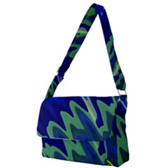 Blue Green Zig Zag Waves Pattern Full Print Messenger Bag (s) by SpinnyChairDesigns