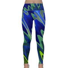 Blue Green Zig Zag Waves Pattern Lightweight Velour Classic Yoga Leggings by SpinnyChairDesigns