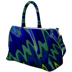 Blue Green Zig Zag Waves Pattern Duffel Travel Bag by SpinnyChairDesigns