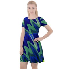 Blue Green Zig Zag Waves Pattern Cap Sleeve Velour Dress  by SpinnyChairDesigns