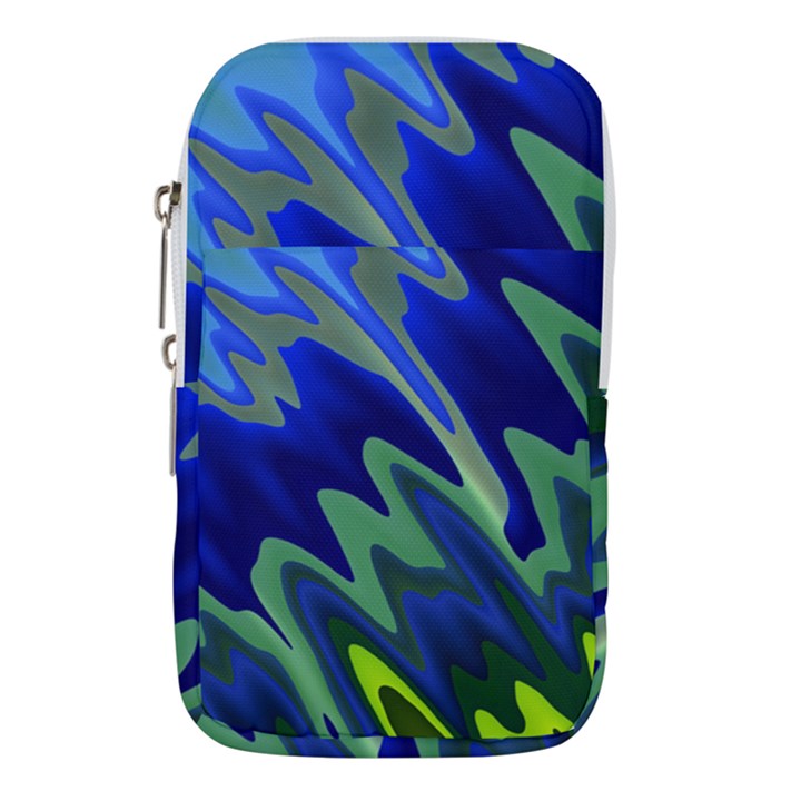 Blue Green Zig Zag Waves Pattern Waist Pouch (Small)