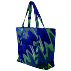 Blue Green Zig Zag Waves Pattern Zip Up Canvas Bag by SpinnyChairDesigns