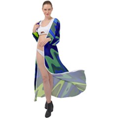 Blue Green Zig Zag Waves Pattern Maxi Chiffon Beach Wrap by SpinnyChairDesigns