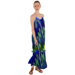 Blue Green Zig Zag Waves Pattern Cami Maxi Ruffle Chiffon Dress by SpinnyChairDesigns