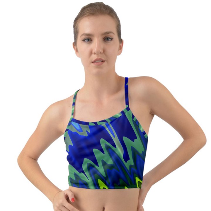 Blue Green Zig Zag Waves Pattern Mini Tank Bikini Top