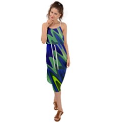 Blue Green Zig Zag Waves Pattern Waist Tie Cover Up Chiffon Dress by SpinnyChairDesigns