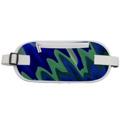 Blue Green Zig Zag Waves Pattern Rounded Waist Pouch by SpinnyChairDesigns