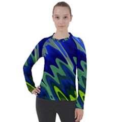 Blue Green Zig Zag Waves Pattern Women s Pique Long Sleeve Tee