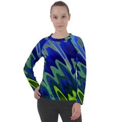 Blue Green Zig Zag Waves Pattern Women s Long Sleeve Raglan Tee