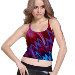 Red Blue Zig Zag Waves Pattern Spaghetti Strap Bra Top