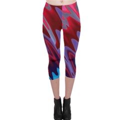 Red Blue Zig Zag Waves Pattern Capri Leggings 