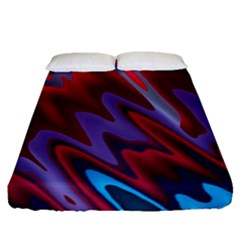 Red Blue Zig Zag Waves Pattern Fitted Sheet (Queen Size)