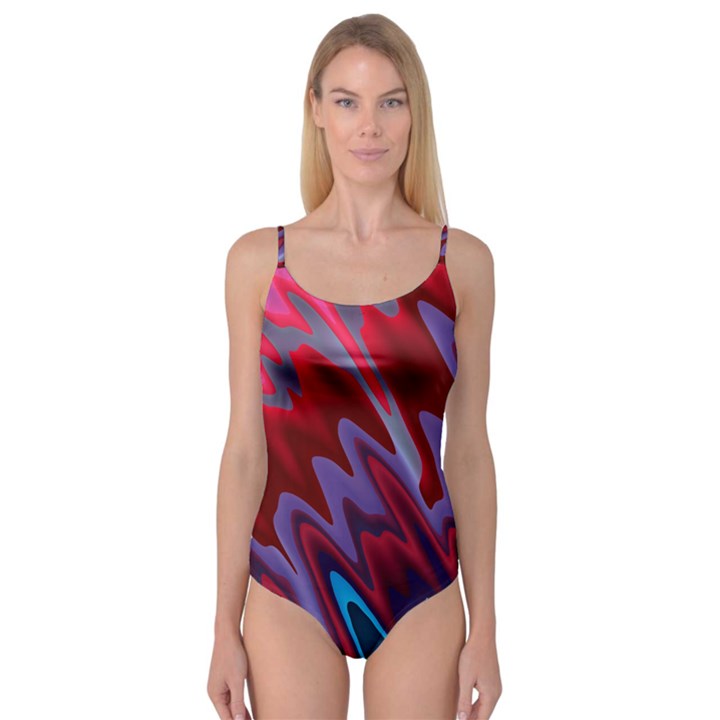 Red Blue Zig Zag Waves Pattern Camisole Leotard 