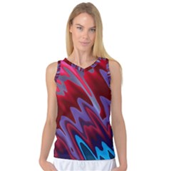 Red Blue Zig Zag Waves Pattern Women s Basketball Tank Top by SpinnyChairDesigns