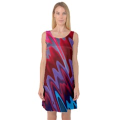 Red Blue Zig Zag Waves Pattern Sleeveless Satin Nightdress