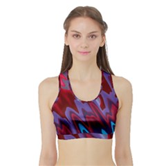 Red Blue Zig Zag Waves Pattern Sports Bra With Border by SpinnyChairDesigns