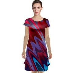 Red Blue Zig Zag Waves Pattern Cap Sleeve Nightdress