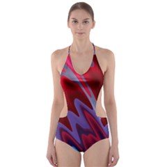 Red Blue Zig Zag Waves Pattern Cut-Out One Piece Swimsuit