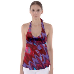 Red Blue Zig Zag Waves Pattern Babydoll Tankini Top