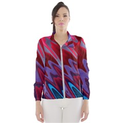 Red Blue Zig Zag Waves Pattern Women s Windbreaker