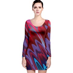 Red Blue Zig Zag Waves Pattern Long Sleeve Velvet Bodycon Dress