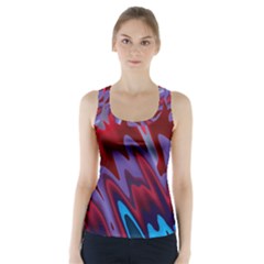 Red Blue Zig Zag Waves Pattern Racer Back Sports Top by SpinnyChairDesigns