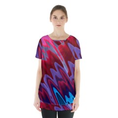 Red Blue Zig Zag Waves Pattern Skirt Hem Sports Top by SpinnyChairDesigns