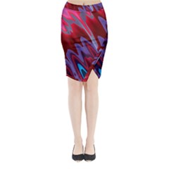 Red Blue Zig Zag Waves Pattern Midi Wrap Pencil Skirt