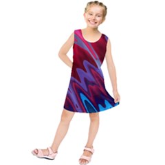 Red Blue Zig Zag Waves Pattern Kids  Tunic Dress