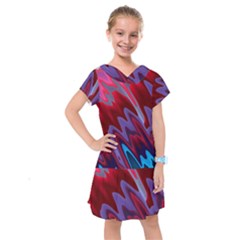 Red Blue Zig Zag Waves Pattern Kids  Drop Waist Dress