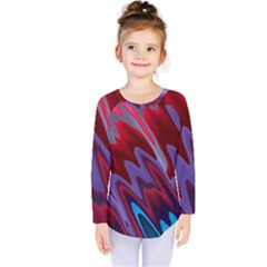 Red Blue Zig Zag Waves Pattern Kids  Long Sleeve Tee