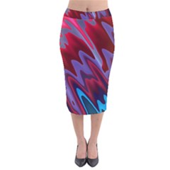 Red Blue Zig Zag Waves Pattern Velvet Midi Pencil Skirt