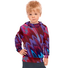 Red Blue Zig Zag Waves Pattern Kids  Hooded Pullover