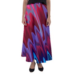 Red Blue Zig Zag Waves Pattern Flared Maxi Skirt